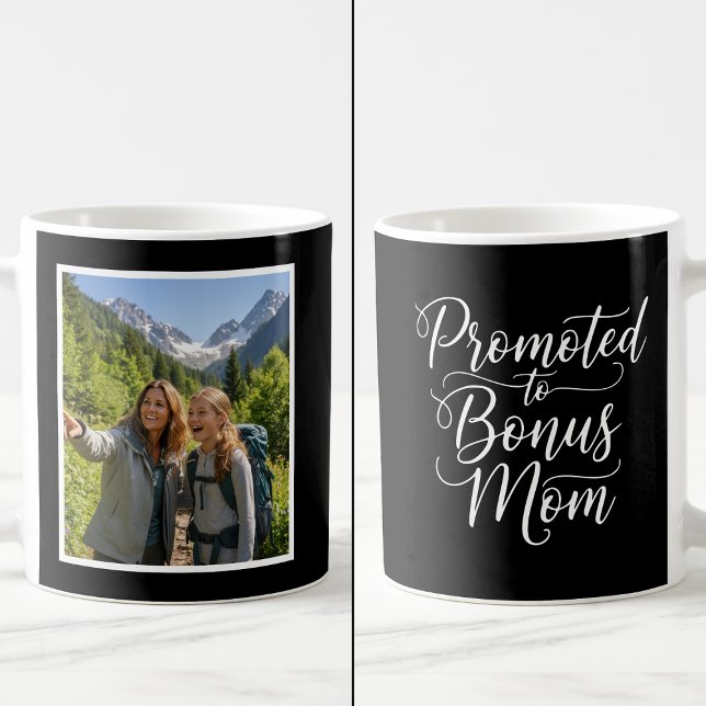 Bonus Mom Promoted Elegant Custom 1 Photo Black  Coffee Mug (Creator Uploaded)