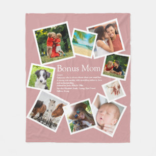 Bonus Mum Definition 9 Photo Collage Blush Pink Fleece Blanket