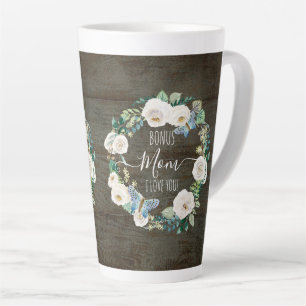 Bonus Mum I Love You, Rustic White Floral Wreath Latte Mug