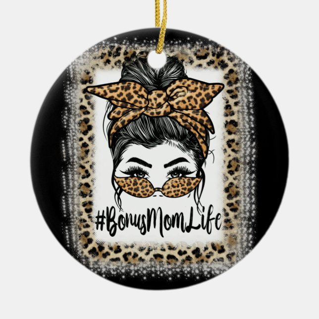 Bonus Mum Life Hair Bandanna Glasses Leopard Mothe Ceramic Tree Decoration (Front)