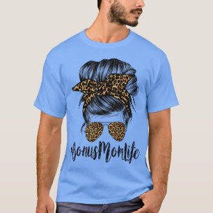 Bonus Mum Life Hair Bandanna Glasses Leopard Mothe T-Shirt