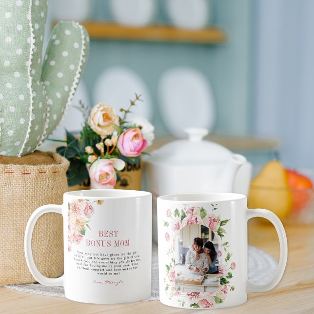 "Bonus Mum" Step Mum | Floral Arch Photo Coffee Mug (Creator Uploaded)
