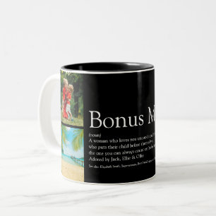 Bonus Mum Stepmom Definition 4 Photo Collage Black Two-Tone Coffee Mug