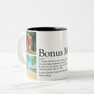 Bonus Mum, Stepmom Definition 4 Photo Collage Two-Tone Coffee Mug