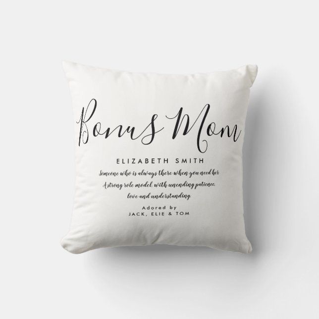 Bonus Mum Stepmom Quote Black and White Throw Pill Cushion (Front)