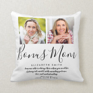 Bonus Mum Stepmom Script Quote 2 Photo Throw Pillo Cushion