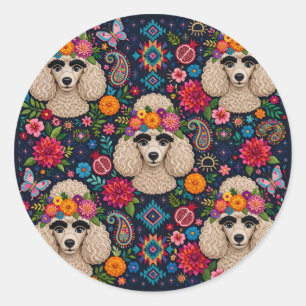 Boo22 Artist Poodle Boho Floral – Colourful Poodle Classic Round Sticker