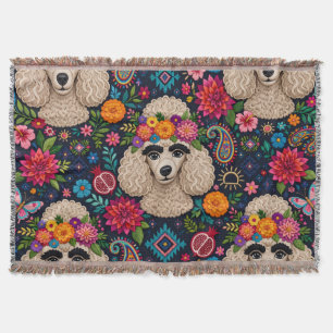 Boo22 Artist Poodle Boho Floral – Colourful Poodle Throw Blanket