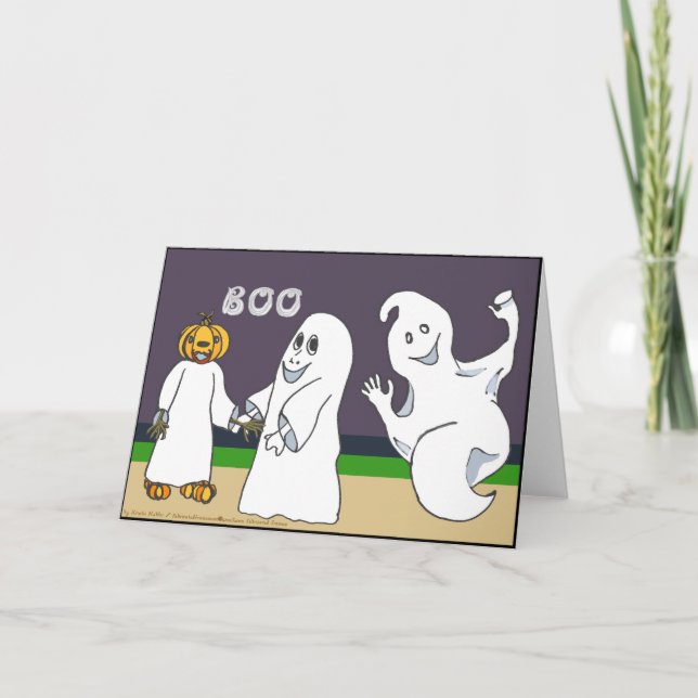 BOO 3 Ghosts Trick or Treating Halloween Card (Front)