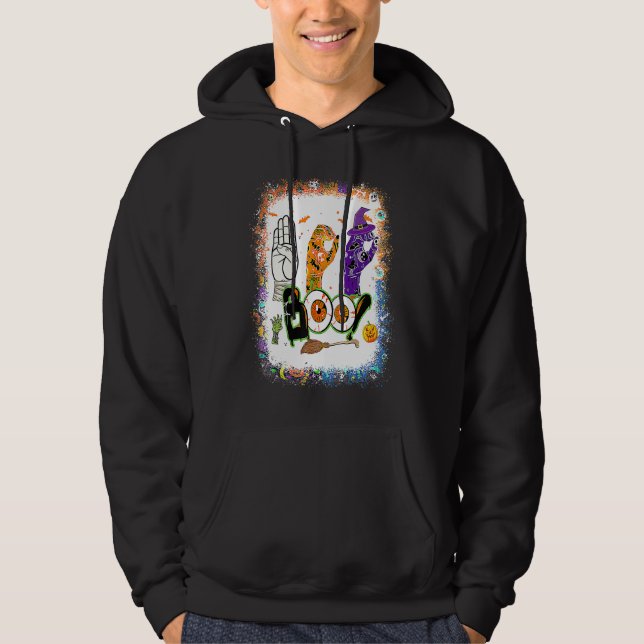 Boo American Sign Language ASL Deaf Halloween Cost Hoodie (Front)
