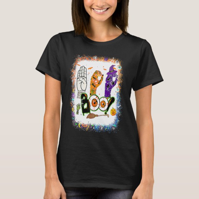 Boo American Sign Language ASL Deaf Halloween Cost T-Shirt (Front)