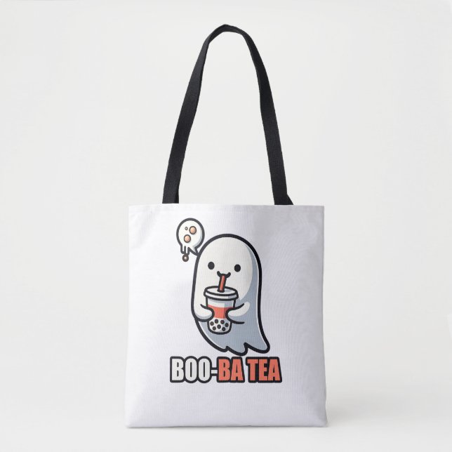 Boo-Ba Tea Ghost – Playful Halloween Boba Lover De Tote Bag (Front)
