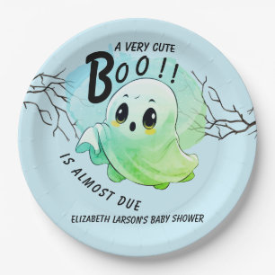Boo Baby Shower Halloween Blue Themed Cute Party Paper Plate