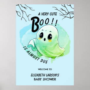 Boo Baby Shower Halloween Blue Themed Cute Party Poster