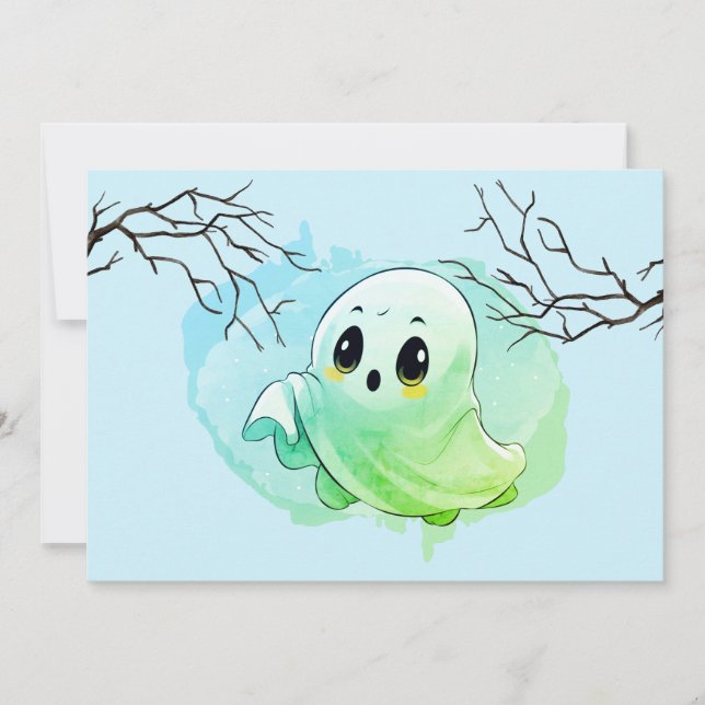 Boo Baby Shower Halloween Blue Themed Cute Party Thank You Card (Front)