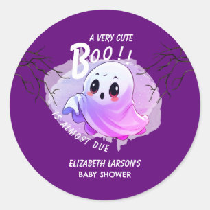 Boo Baby Shower Halloween Deep Purple Themed Party Classic Round Sticker