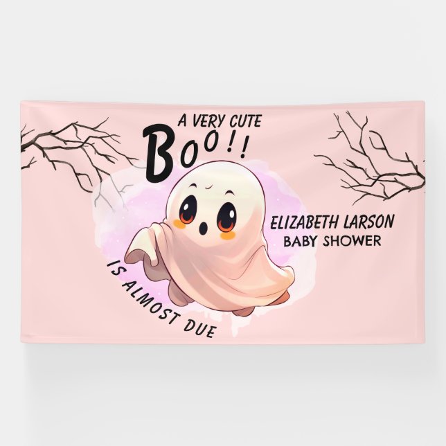Boo Baby Shower Halloween Pink themed Cute Party Banner (Horizontal)