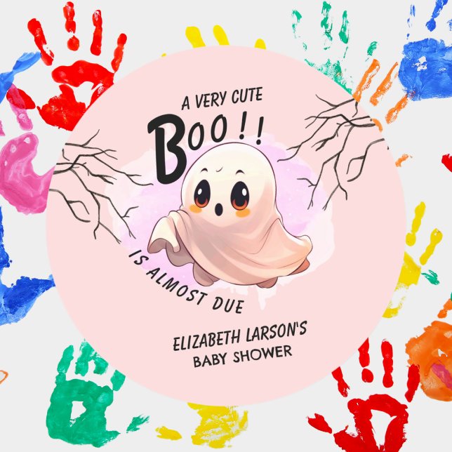 Boo Baby Shower Halloween Pink themed Cute Party Classic Round Sticker (Creator Uploaded)