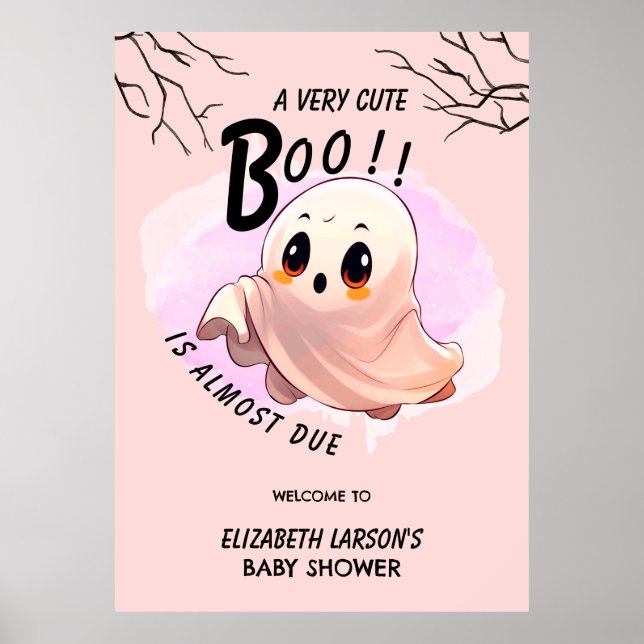 Boo Baby Shower Halloween Pink themed Cute Party Poster (Front)