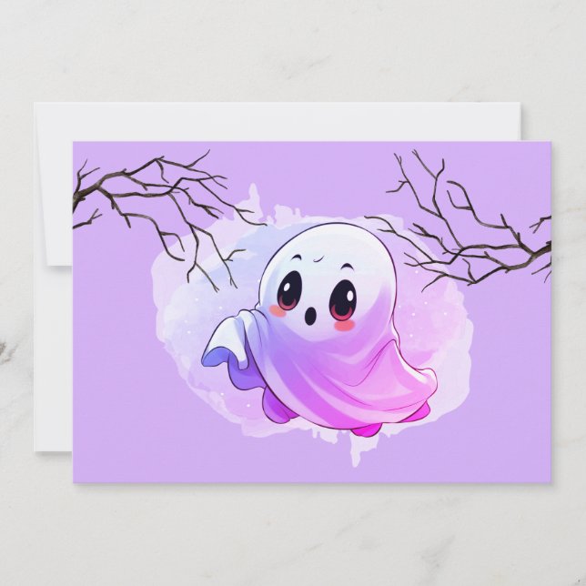 Boo Baby Shower Halloween Purple Themed Cute Party Thank You Card (Front)