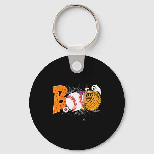 Boo Baseball Player Catcher Tcher Funny Halloween  Key Ring (Front)