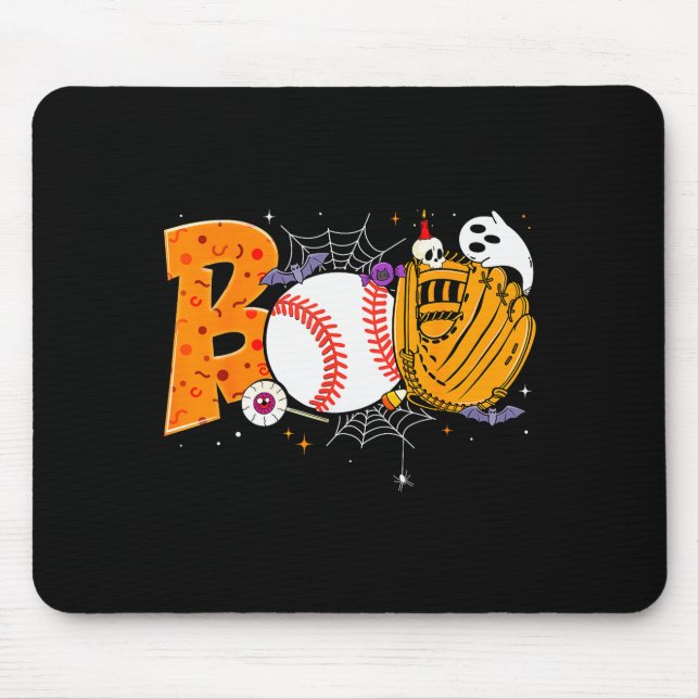 Boo Baseball Player Catcher Tcher Funny Halloween  Mouse Mat (Front)