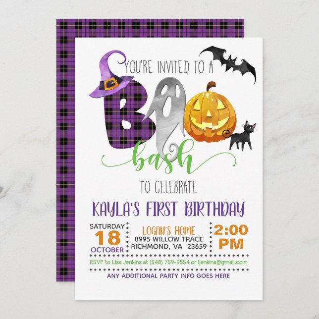 Boo Bash Birthday Invitation (Front/Back)