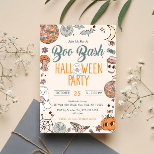 Boo Bash Groovy Cute Ghost Halloween Party Invitation
