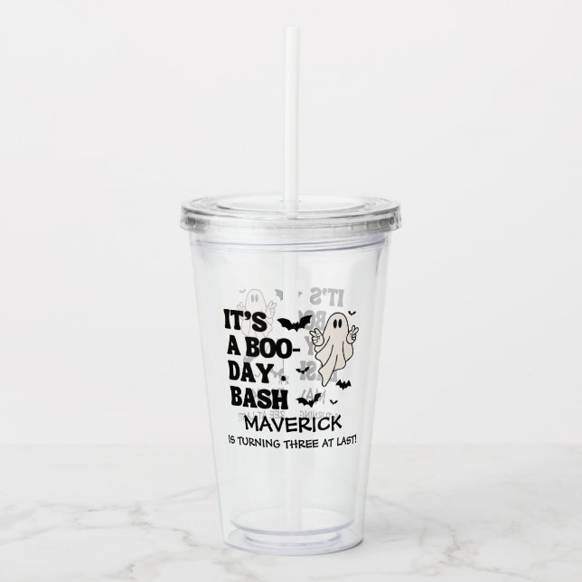 Boo Bash Halloween 3nd Birthday Acrylic Tumbler (Front)