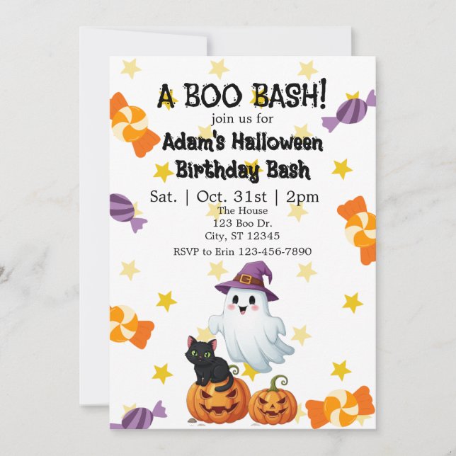 Boo Bash, Halloween Birthday Invitation (Front)