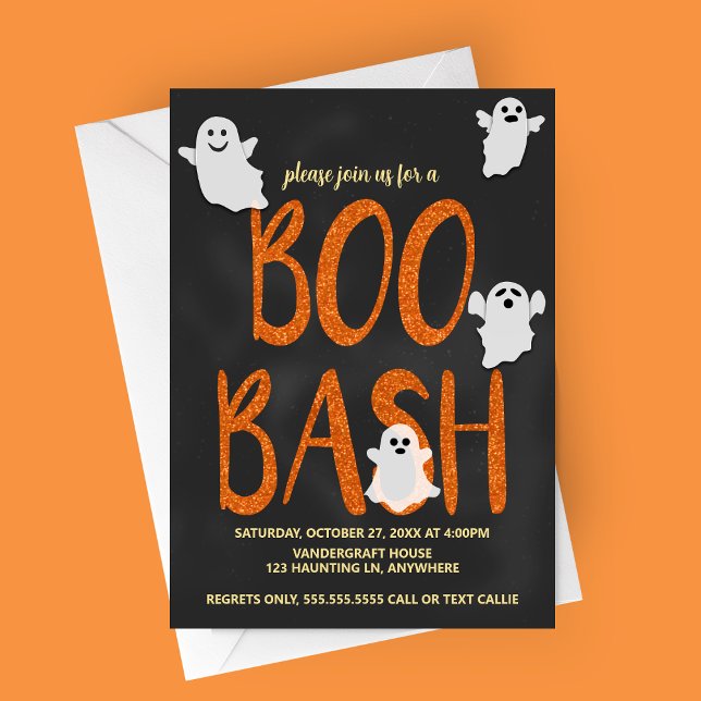 Boo Bash Halloween Party Invitation (Boo Bash | Cute Flying Ghosts | Halloween Party Invitation)