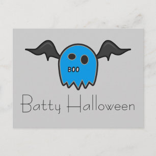 Boo Bat Blue Ghost Batty Halloween Postcard