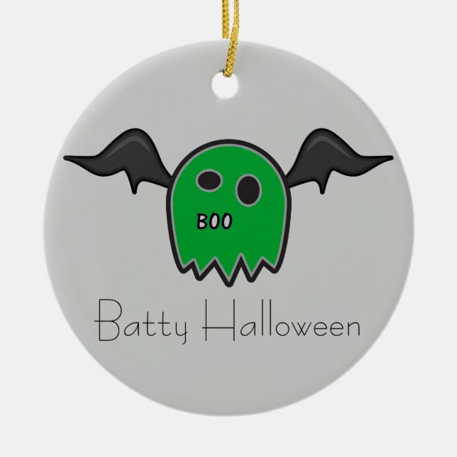 Boo Bat Green Ghost Batty Halloween Ornament (Front)