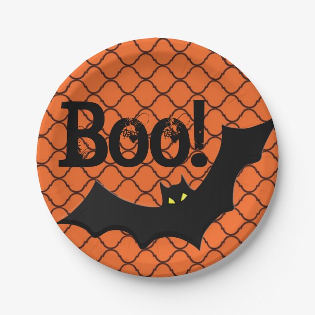 Boo! Bat Halloween Party Paper Plate (Front)