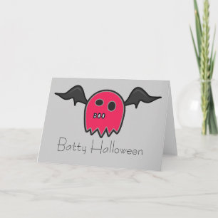 Boo Bat Pink Ghost Batty Halloween Greeting Card
