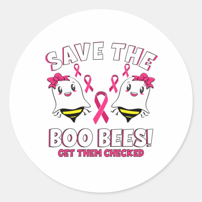 Boo Bees Breast Cancer Awareness Pink Ribbon Classic Round Sticker (Front)