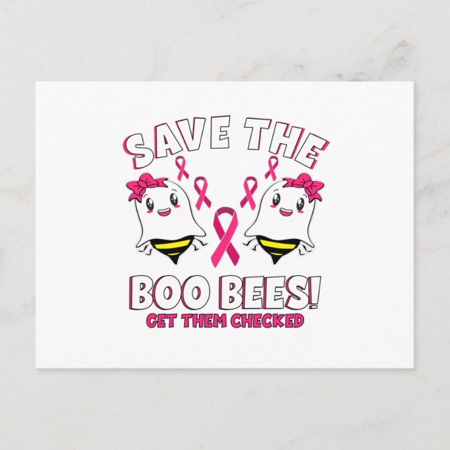 Boo Bees Breast Cancer Awareness Pink Ribbon Postcard (Front)