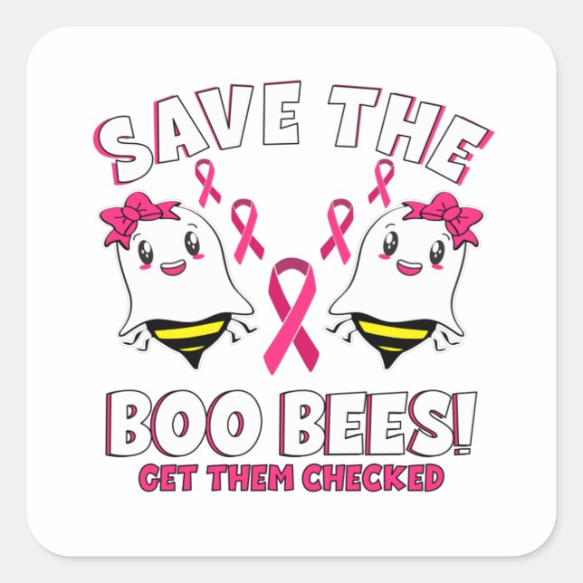 Boo Bees Breast Cancer Awareness Pink Ribbon Square Sticker (Front)
