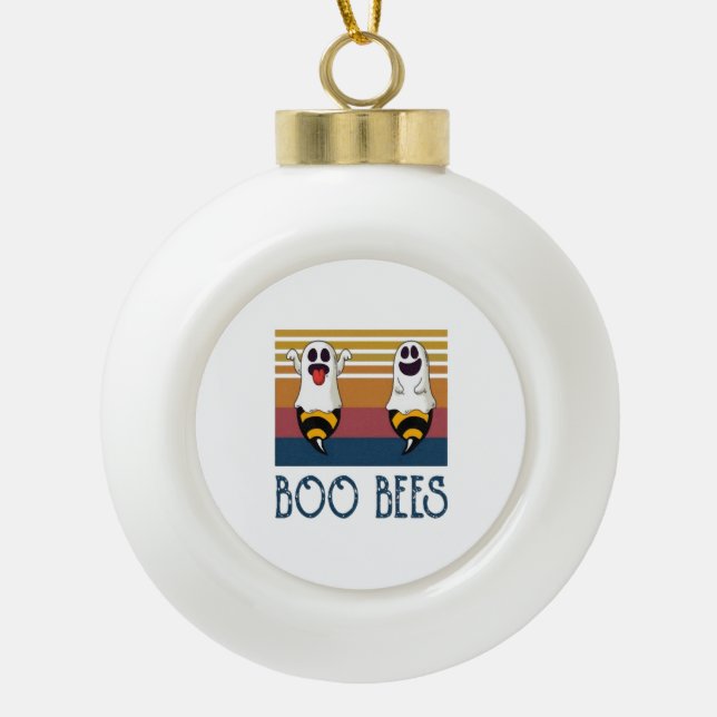 Boo Bees Couple Ghost Halloween shirt Ceramic Ball Christmas Ornament (Front)