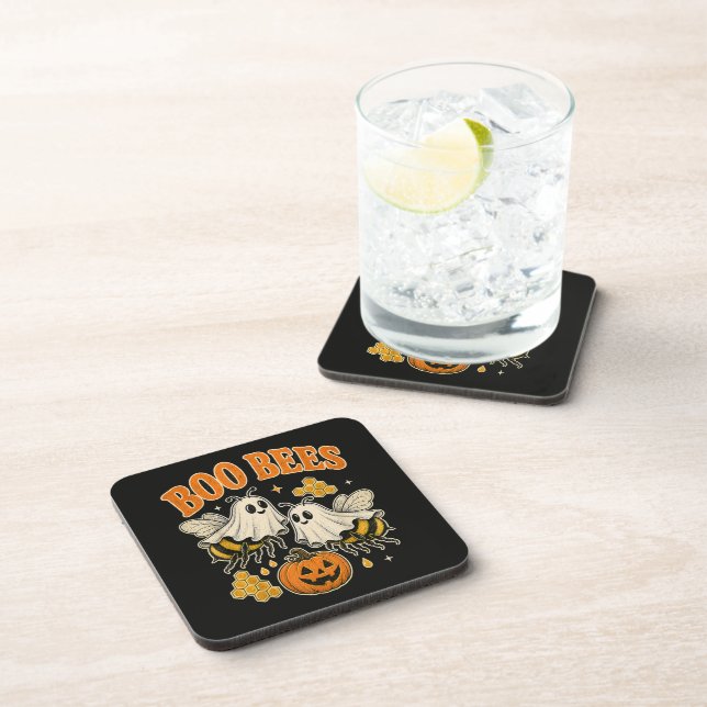 Boo Bees Funny Ghost Bee Pun Cute Halloween Coaster (Right Side)