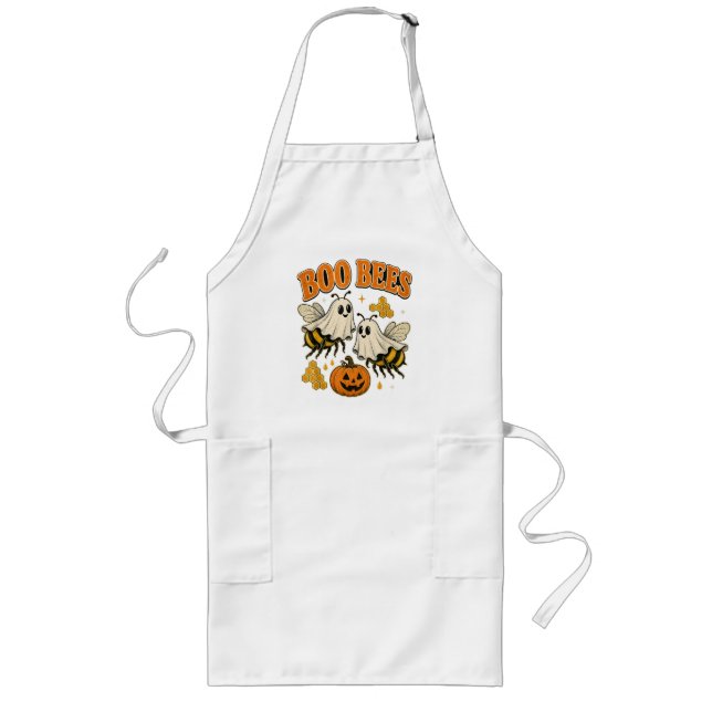 Boo Bees Funny Ghost Bee Pun Cute Halloween Long Apron (Front)