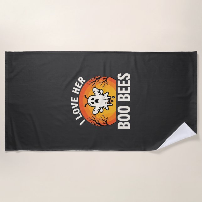 Boo Bees Halloween Ghost Bee Funny Design_1 Beach Towel (Front)