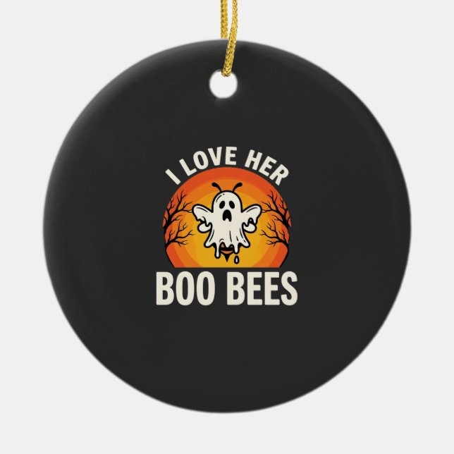 Boo Bees Halloween Ghost Bee Funny Design_1 Ceramic Tree Decoration (Front)