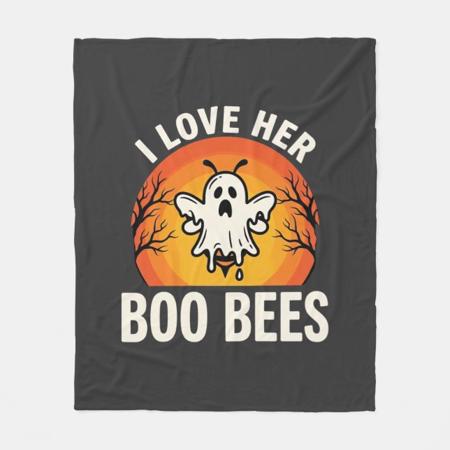 Boo Bees Halloween Ghost Bee Funny Design_1 Fleece Blanket (Front)
