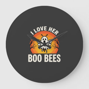 Boo Bees Halloween Ghost Bee Funny Design_1 Large Clock