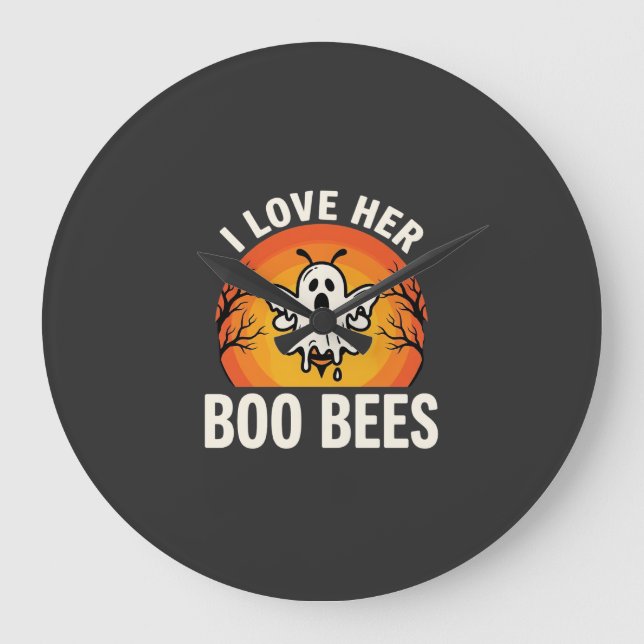 Boo Bees Halloween Ghost Bee Funny Design_1 Large Clock (Front)