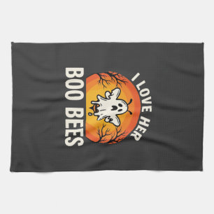 Boo Bees Halloween Ghost Bee Funny Design_1 Tea Towel