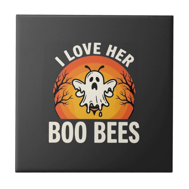 Boo Bees Halloween Ghost Bee Funny Design_1 Tile (Front)