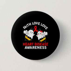 Boo Bees Heart Faith Hope Love Heart Disease Aware 6 Cm Round Badge