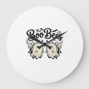 Boo Bees Vintage Halloween Ghost Bee Design_1 Large Clock